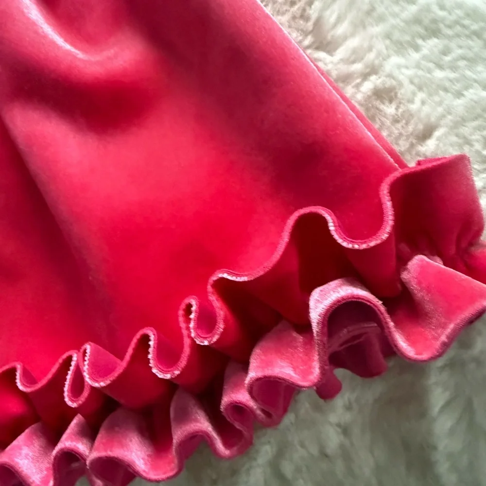 NWOT  Barbie Pink Velvet Ruffle Dress